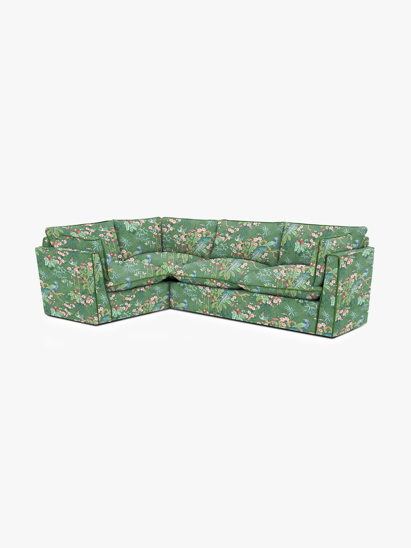 Cocobella RH 2 x 3 seater sofa in Belleville Juniper with Pine Velvet Trim