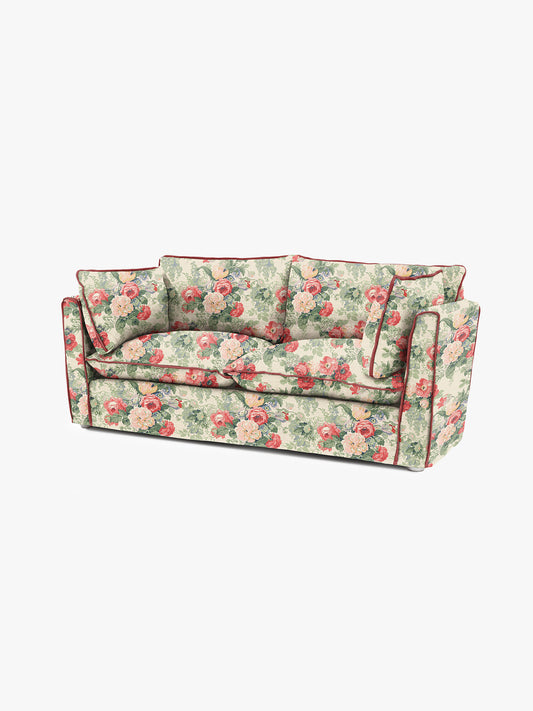 Cocobella 2.5 Seater Sofa in English Garden Classic Rose with Rosewood Velvet Trim