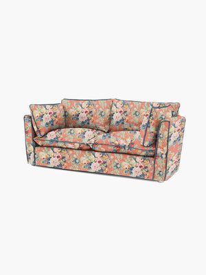 Cocobella 2.5 Seater Sofa in English Garden Coral Orange with Lagoon Velvet Trim