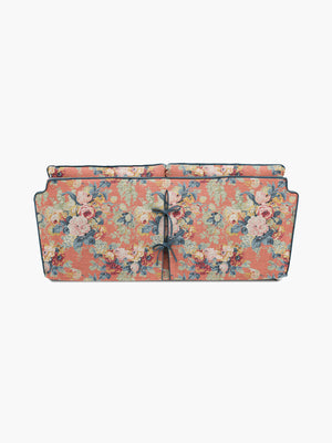 Cocobella 2.5 Seater Sofa in English Garden Coral Orange with Lagoon Velvet Trim