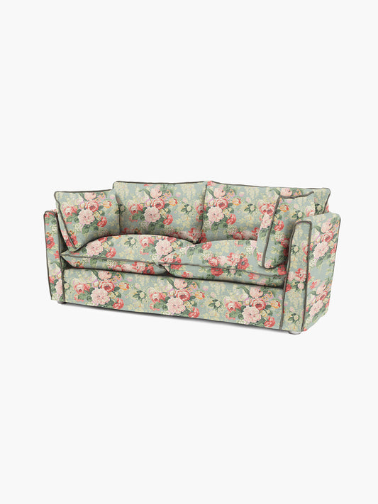 Cocobella 2.5 Seater Sofa in English Garden Grey Skies with Green Tea Velvet Trim