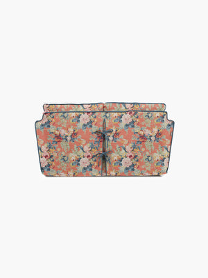 Cocobella 2 Seater Sofa in English Garden Coral Orange with Lagoon Velvet Trim