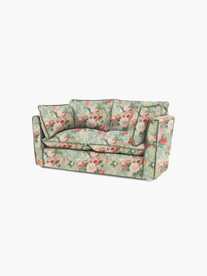 Cocobella 2 Seater Sofa in English Garden Grey Skies with Green Tea Velvet Trim
