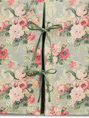 Cocobella 2 Seater Sofa in English Garden Grey Skies with Green Tea Velvet Trim