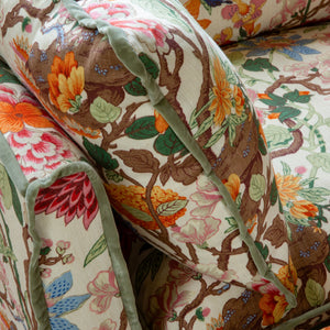 Coco Footstool with Contrast Piped Knife Edge cushion in GP & J Baker Magnolia Cream Blue - Made to Order