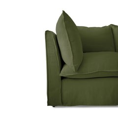 Coco 2.5 seater sofa with Self Piped Knife Edge cushion in Cotton Linen Evergreen - Made to Order