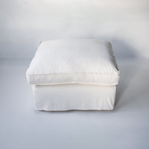 Coco Footstool with Self Piped Box Edge cushion in Cotton Linen Snow Drop - Made to Order