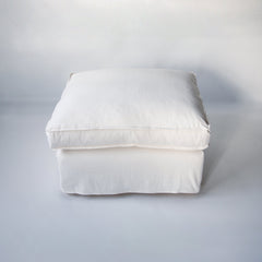 Coco Footstool with Self Piped Box Edge cushion in Cotton Linen Snow Drop - Made to Order