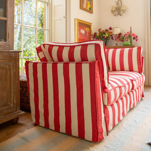 Coco 2.5 seater sofa with Self Piped Box Edge cushion in Stripes Petunia - Made to Order
