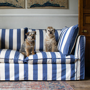 Coco 2 seater sofa with Self Piped Knife Edge cushion in Stripes Sea Holly - Made to Order