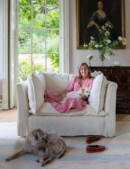 Coco Loveseat with Self Piped Knife Edge cushion in Cotton Linen Snow Drop - Made to Order (Available for quick ship)