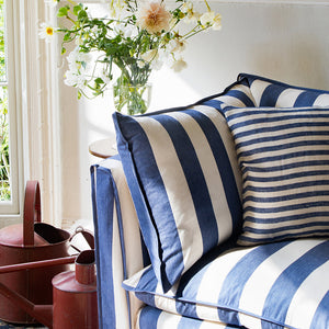 Coco 2 seater sofa with Self Piped Knife Edge cushion in Stripes Sea Holly - Made to Order