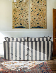 Coco 2.5 seater sofa with Self Piped Knife Edge cushion in Charcoal Stripes - Made to Order