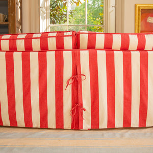 Coco 3 seater sofa with Self Piped Box Edge cushion in Stripes Petunia - Made to Order