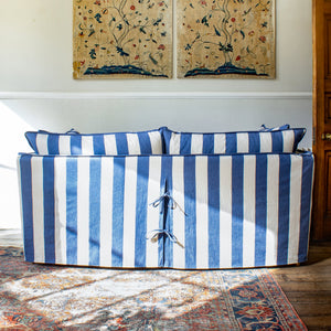 Coco 2 seater sofa with Self Piped Knife Edge cushion in Stripes Sea Holly - Made to Order