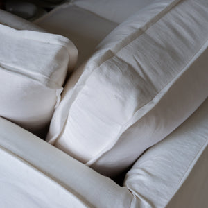 Coco 3 seater sofa with Self Piped Box Edge cushion in Cotton Linen Snow Drop - Made to Order