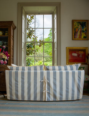 Coco 2.5 seater sofa with Self Piped Knife Edge cushion in Stripes Garden Grey - Made to Order