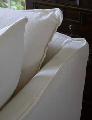 Coco 3.5 seater sofa with Knife Edge cushion in Cotton Linen Snow Drop - Made to order
