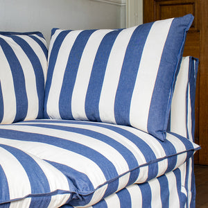 Coco 2 seater sofa with Self Piped Knife Edge cushion in Stripes Sea Holly - Made to Order