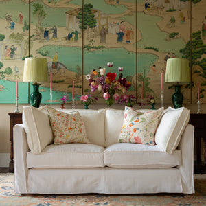 Coco 3 seater sofa with Self Piped Box Edge cushion in Cotton Linen Snow Drop - Made to Order