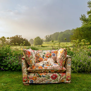 Coco Loveseat with Contrast Piped Knife Edge cushion in GP & J Baker Magnolia Cream Blue - Made to Order