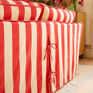 Coco 3 seater sofa with Self Piped Box Edge cushion in Stripes Petunia - Made to Order