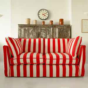 Coco 3 seater sofa with Self Piped Box Edge cushion in Stripes Petunia - Made to Order