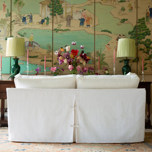 Coco 3 seater sofa with Self Piped Box Edge cushion in Cotton Linen Snow Drop - Made to Order