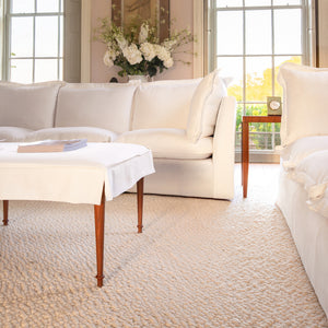 Coco 3.5 seater sofa with Oxford Border cushions in Cotton Linen Snow Drop - Made to order