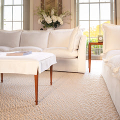 Coco 3.5 seater sofa with Oxford Border cushions in Cotton Linen Snow Drop - Made to order