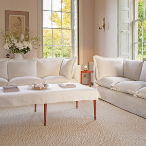 Coco 3.5 seater sofa with Oxford Border cushions in Cotton Linen Snow Drop - Made to order