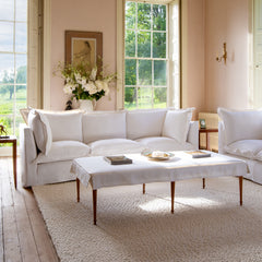 Coco 3.5 seater sofa with Oxford Border cushions in Cotton Linen Snow Drop - Made to order