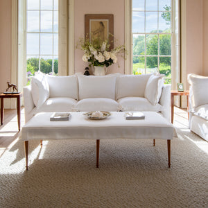 Coco 3.5 seater sofa with Oxford Border cushions in Cotton Linen Snow Drop - Made to order