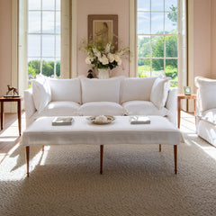 Coco 3.5 seater sofa with Oxford Border cushions in Cotton Linen Snow Drop - Made to order