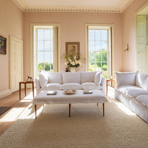 Coco 3.5 seater sofa with Oxford Border cushions in Cotton Linen Snow Drop - Made to order