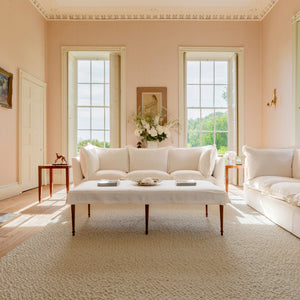 Coco 3.5 seater sofa with Oxford Border cushions in Cotton Linen Snow Drop - Made to order
