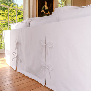 Coco 3.5 seater sofa with Oxford Border cushions in Cotton Linen Snow Drop - Made to order
