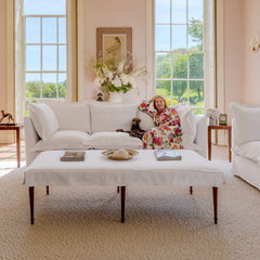 Coco 3.5 seater sofa with Oxford Border cushions in Cotton Linen Snow Drop - Made to order