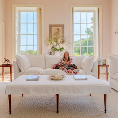 Coco 3.5 seater sofa with Oxford Border cushions in Cotton Linen Snow Drop - Made to order