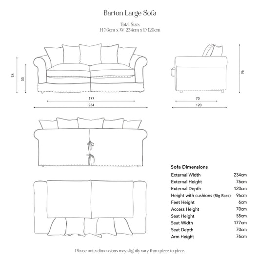 Barton 3 Seater Sofa with Scatter Cushions in Customer's Own Material - Made to Order