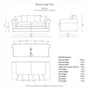 Barton Large Sofa with Big Back Cushions in Cotton Linen Sunflower - Made To Order