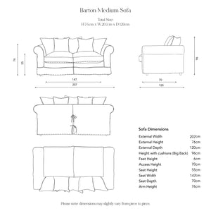Barton 2-Seater Sofa with Big Back Cushions in Wildwood Ivory - Made to Order