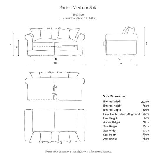 Barton 2 Seater Sofa with Scatter Cushions in Customer's Own Material - Made to Order