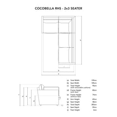 Cocobella RH 2 x 3 seater sofa in Beatrice Barley
