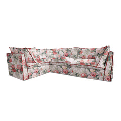 Coco 2 x 3 seater sofa with Knife Edge cushion in English Garden Classic Rose with Velvet Trim - Made to Order