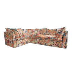 Coco 2 x 3 seater sofa with Knife Edge cushion in English Garden Coral Orange with Velvet Trim - Made to Order