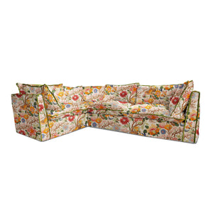 Coco 2 x 3 seater sofa Contrast Piped Knife Edge cushion in Magnolia Cream Blue - Made to Order