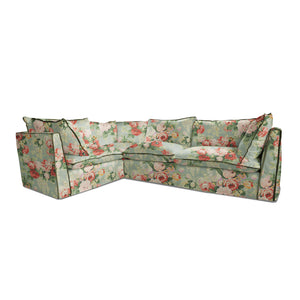 Coco 2 x 3 seater sofa with Knife Edge cushion in English Garden Grey Skies with Velvet Trim - Made to Order