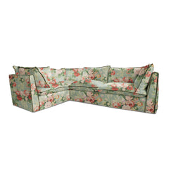 Coco 2 x 3 seater sofa with Knife Edge cushion in English Garden Grey Skies with Velvet Trim - Made to Order