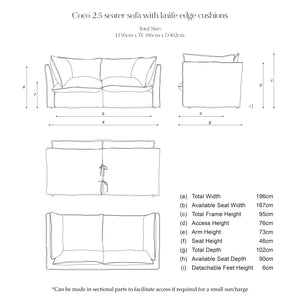 Coco 2.5 seater sofa bed with Self Piped Knife Edge cushion in Wildwood Duck Egg - Made to Order